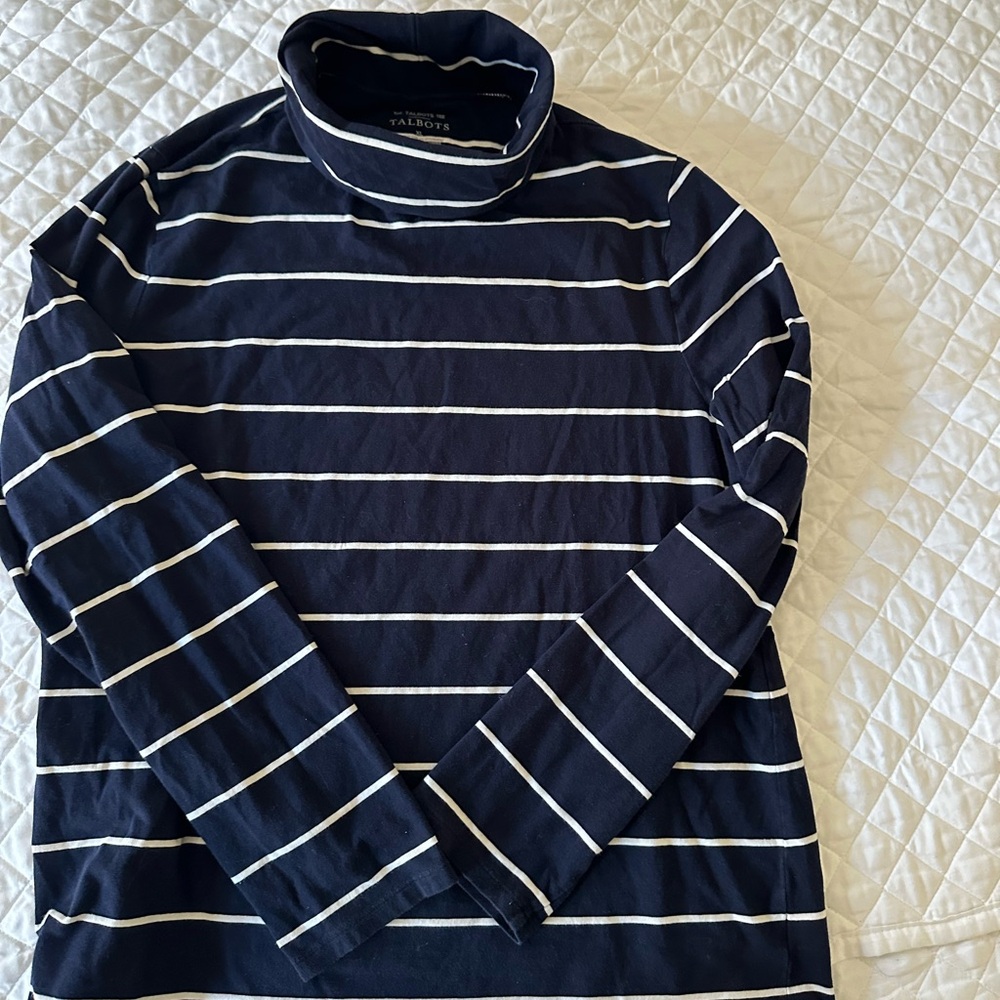 Talbots Navy and White Striped Turtleneck Top